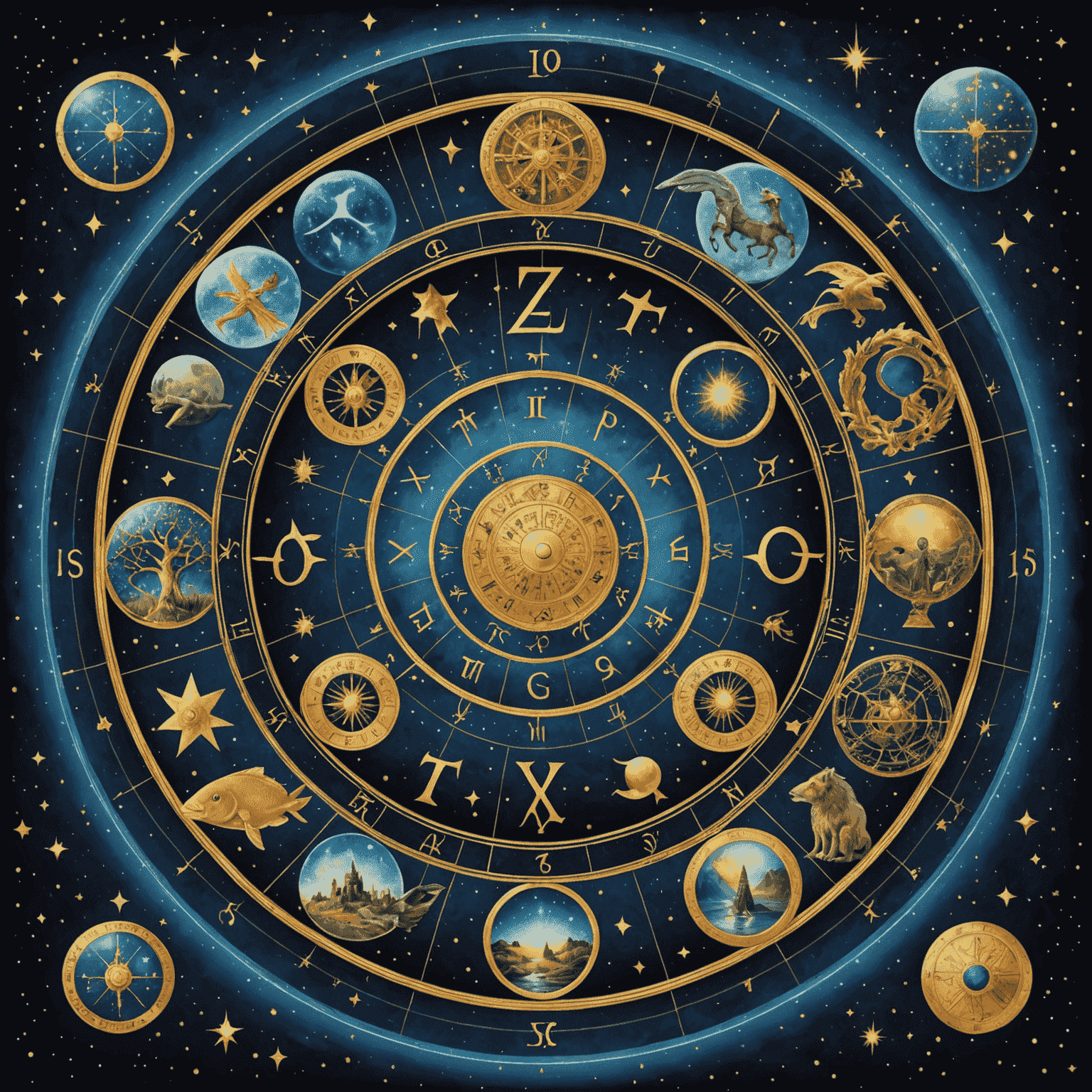 Immagine di una ruota zodiacale intrecciata con carte dei tarocchi, che mostra la connessione tra astrologia e tarocchi su uno sfondo cosmico.